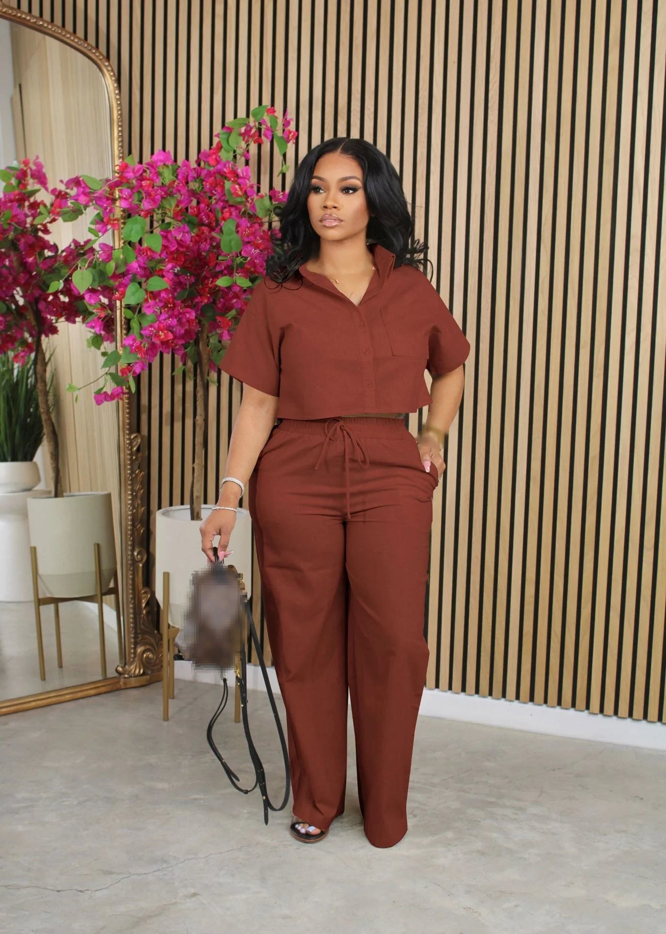 Crop Short Sleeve Top & Drawstring Pant Tracksuit