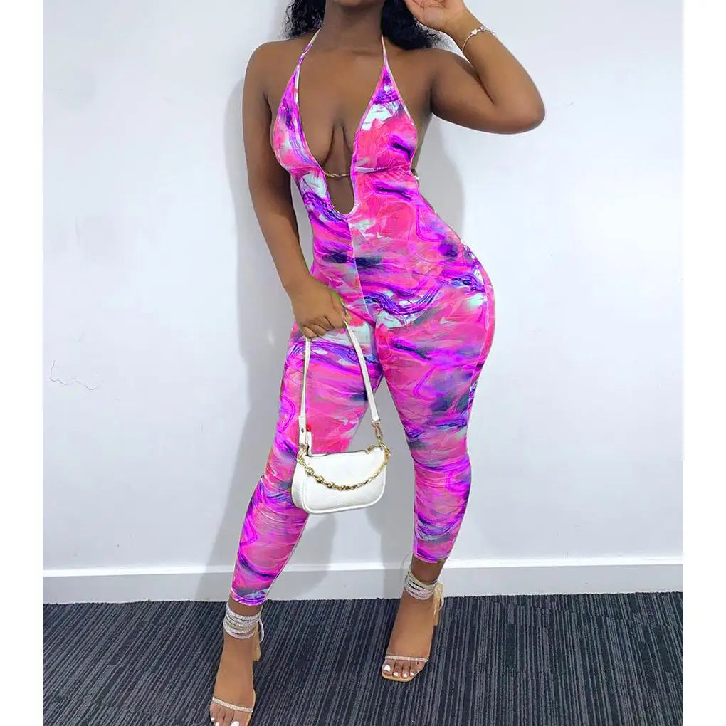 Printed Deep Neck Camisole Jumpsuit