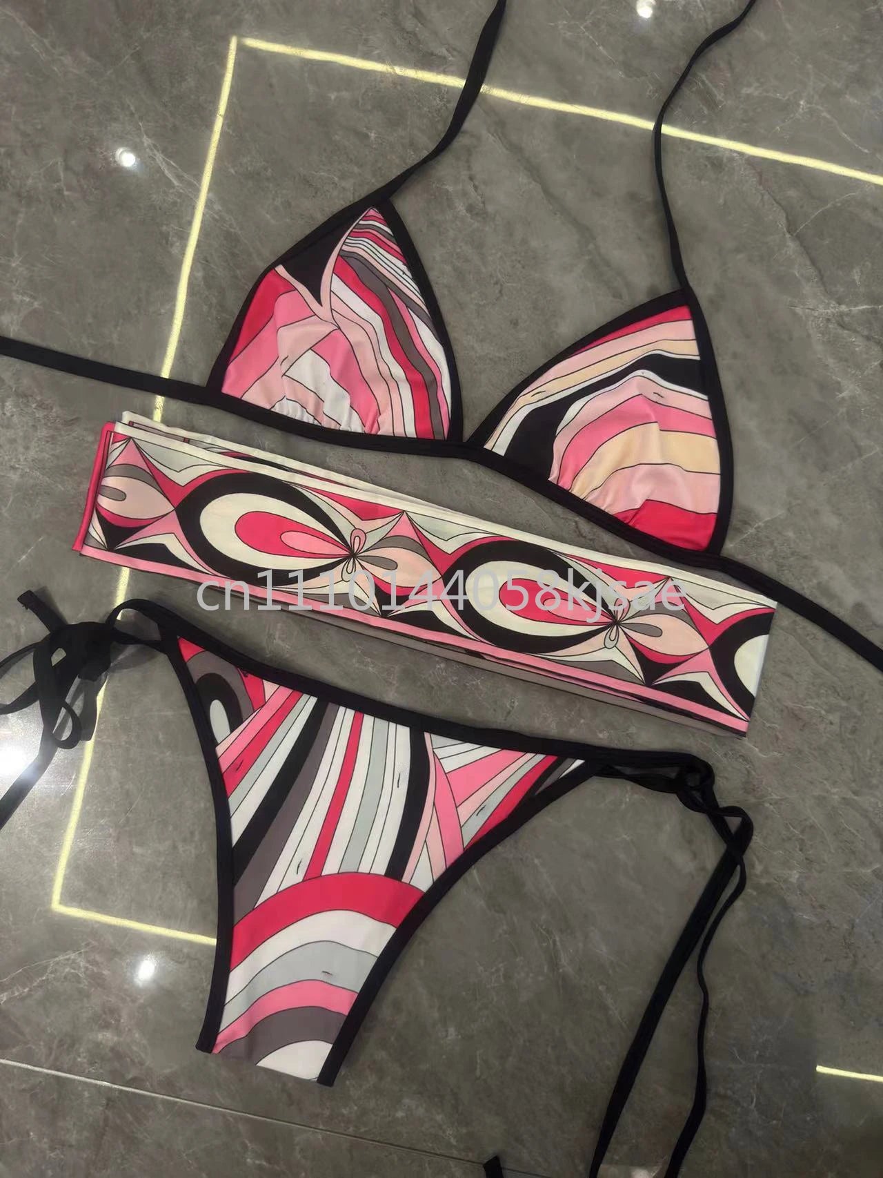 Red Scarf Letter Headband Signature Logo Bikini Sets