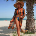 Cikini Striped Three Piece Bathing Suit With Cover Up