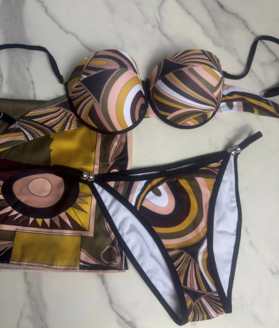 Red Scarf Letter Headband Signature Logo Bikini Sets