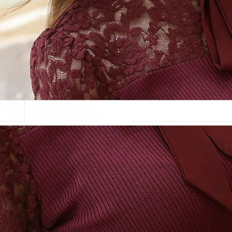 Crochet Lace Vintage Bow Blouse