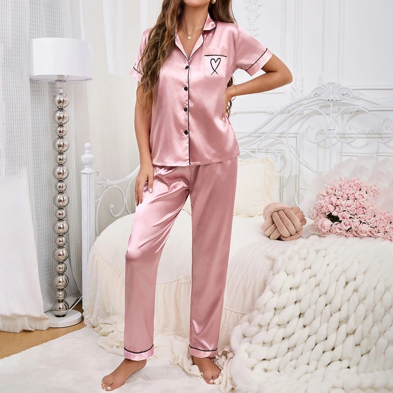 Satin Button-Down Pajama Top & Pants