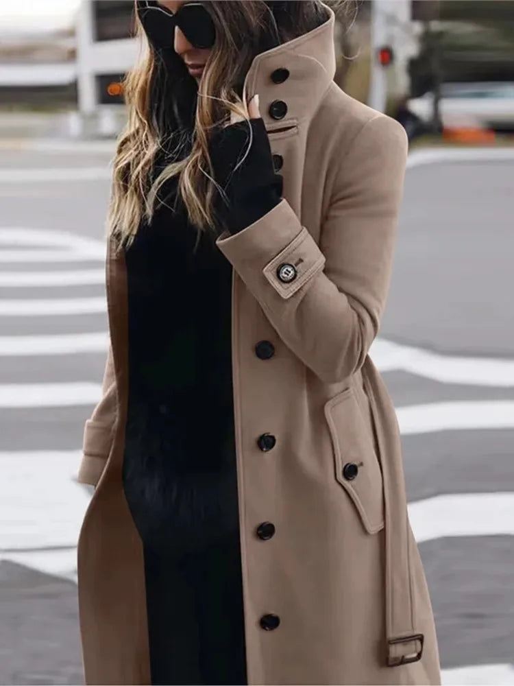 Woolen Winter Single Breasted Turn-down Collar Long Jacket
