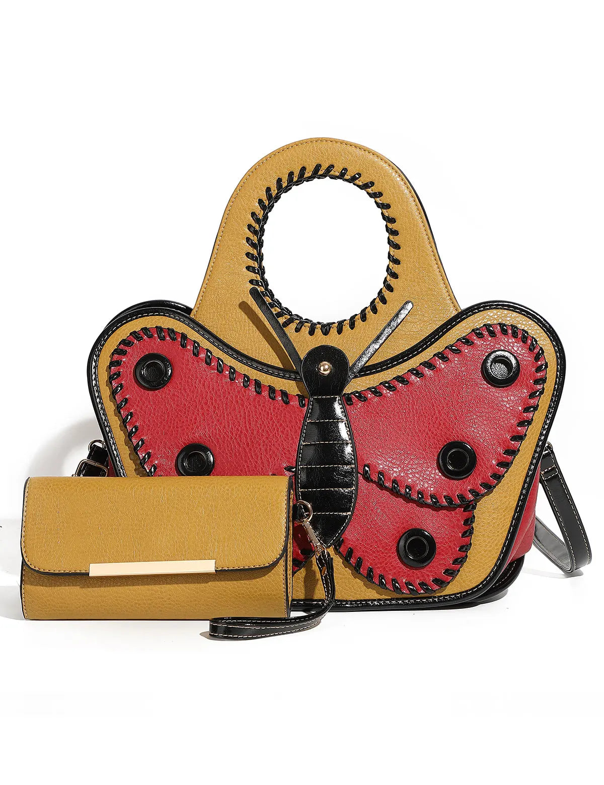 Large Leather Butterfly Design Crossbody Handbag