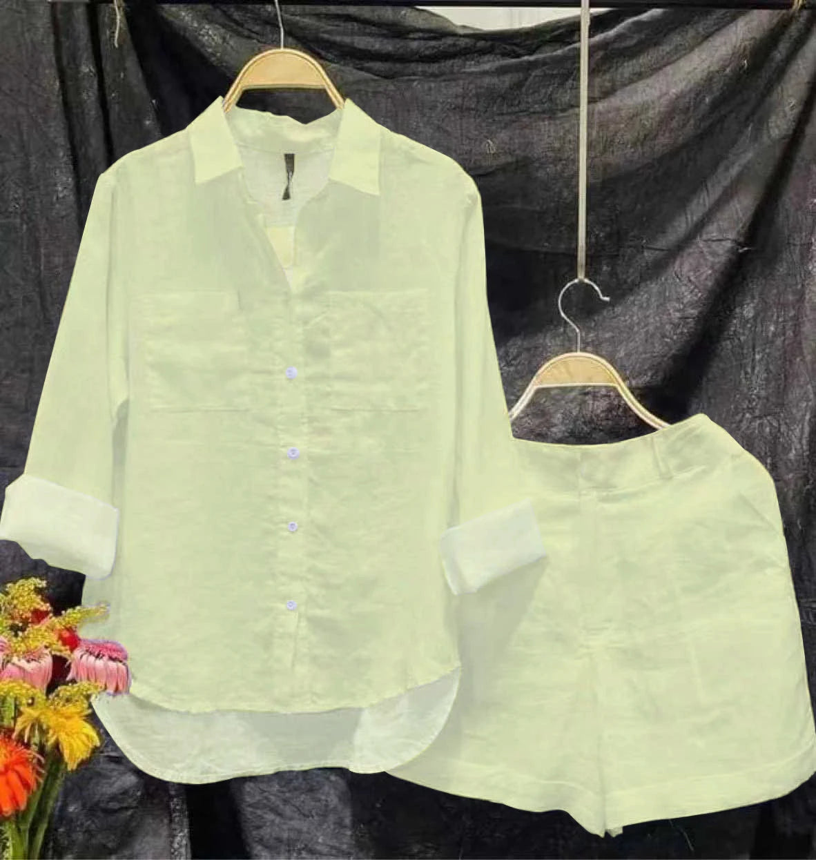 Summer 2Pc Long Sleeve Top & Shorts