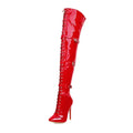 Patent Leather Thin Cross Tied Over The Knee Boots