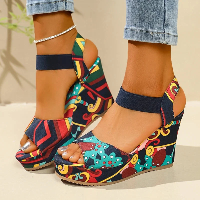 Retro Ethnic Printing Comfortable Wedge Platform Sandals