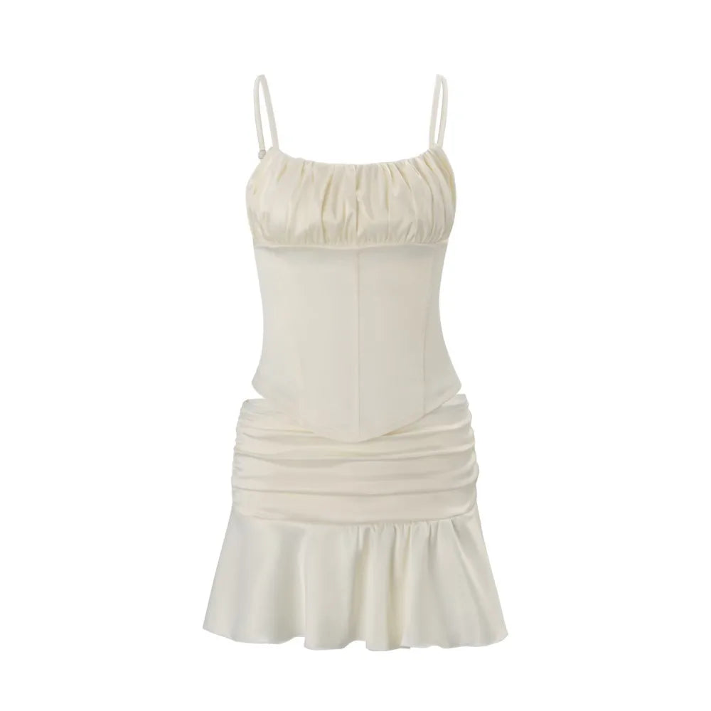 French Slim Ruffled Pleated Top &  Skirt