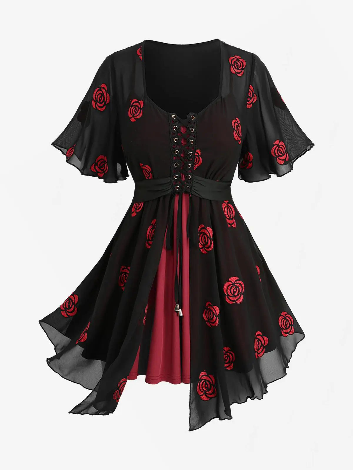 ROSEGAL  2-in-1 Rose Mesh Top