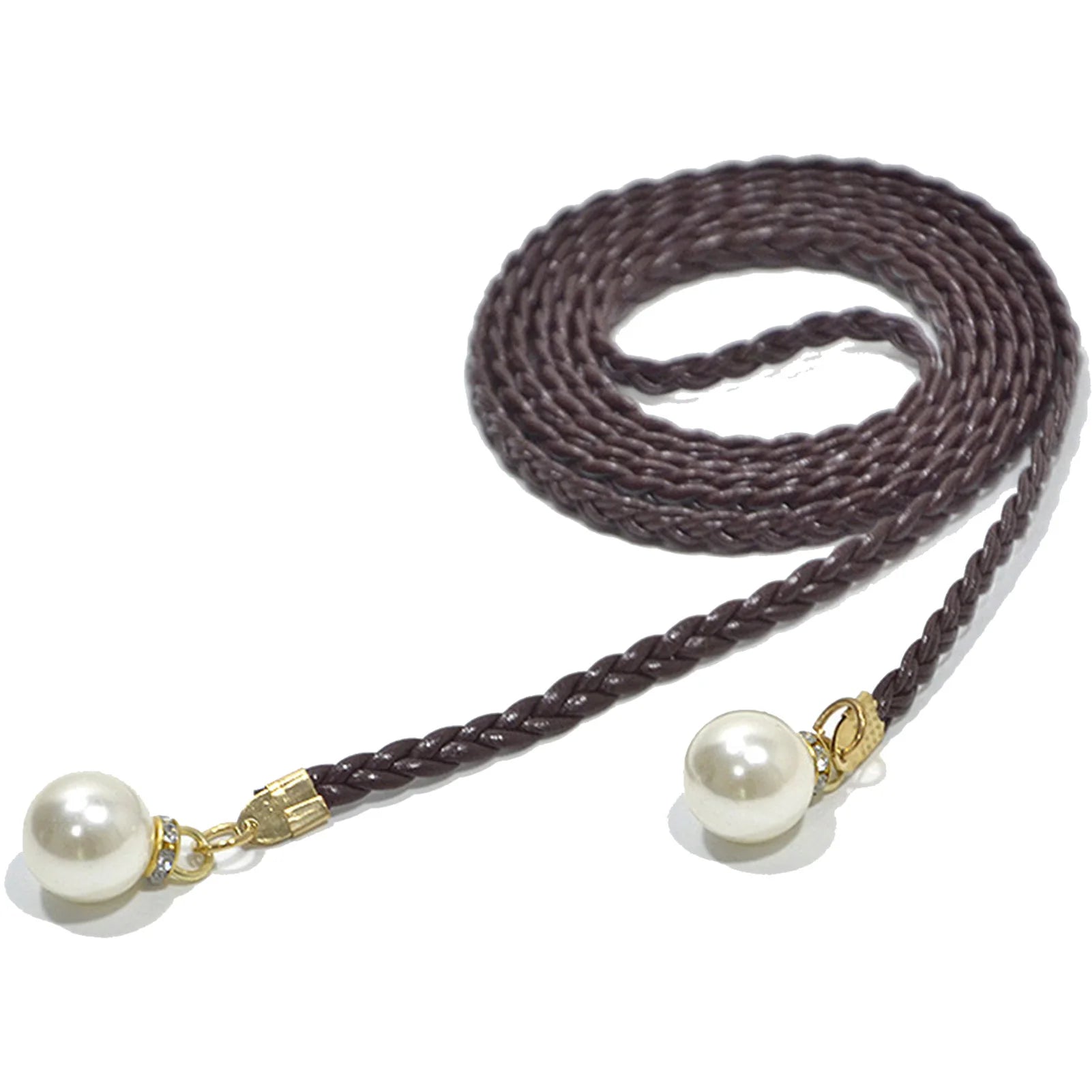 Adjustable Slim Waist Braided Belt with Pearl Buckle
