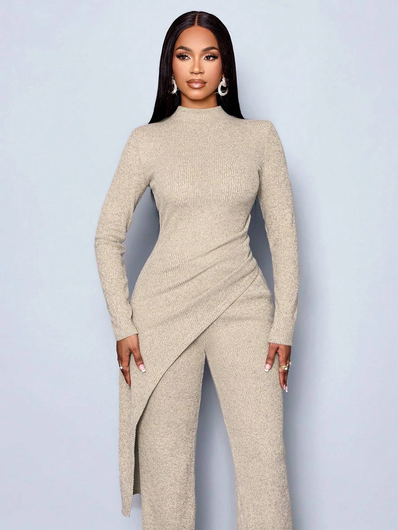 Asymmetric High-neck Pants Set
