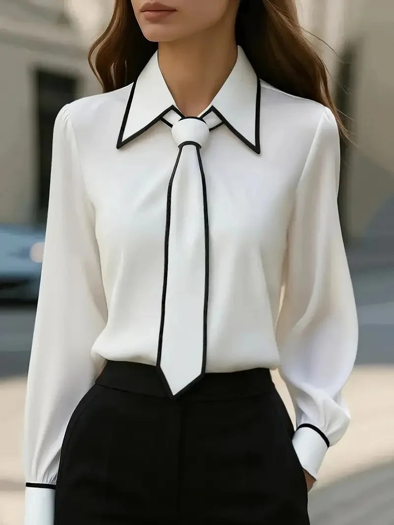 Formal Bow Tie Long-sleeve Contrasting Trim Top