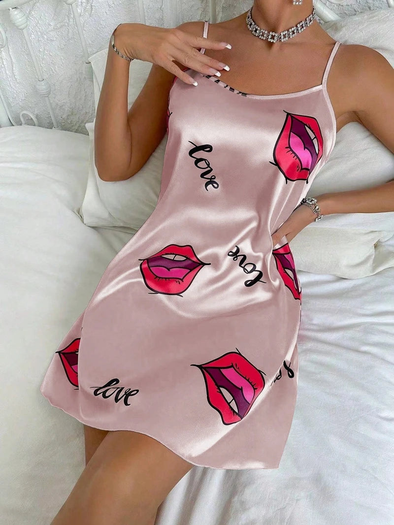Satin Slip Nightdress with Cross Strappy Backless Design