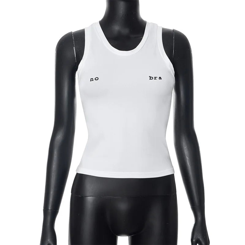 Sleeveless No Bra Letter Print Tank