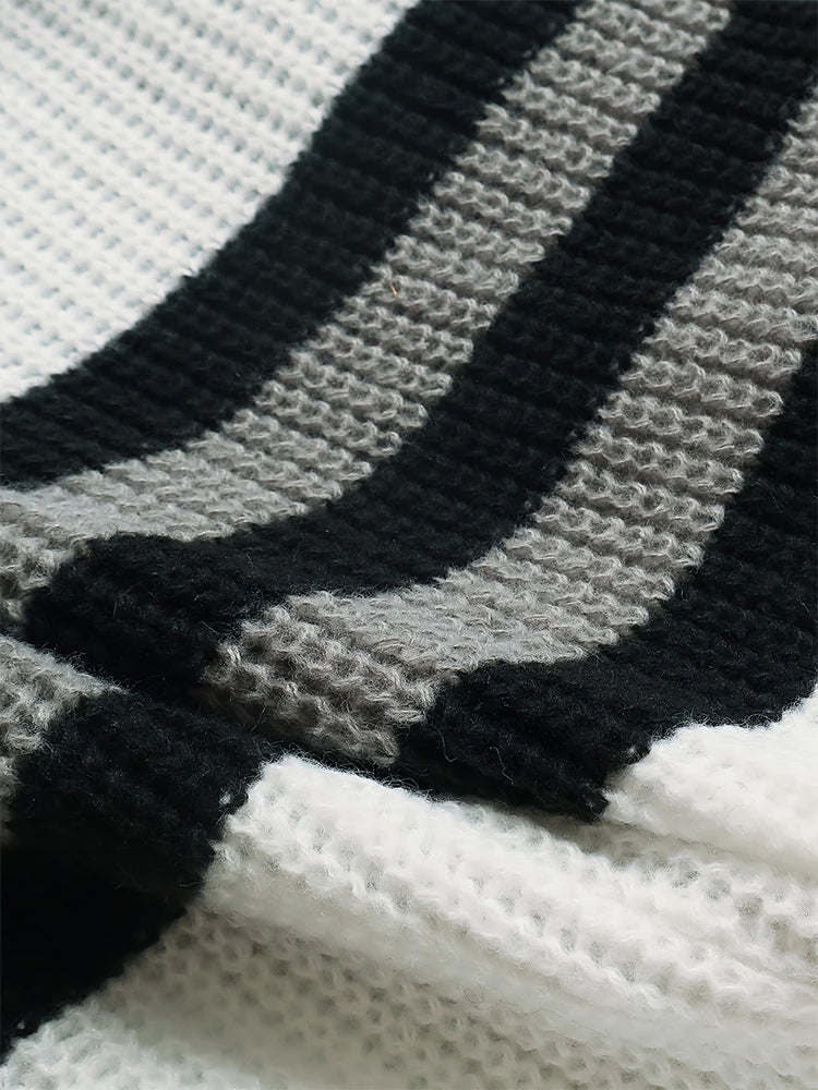 Long Relaxed Fit Striped Design Cardigan