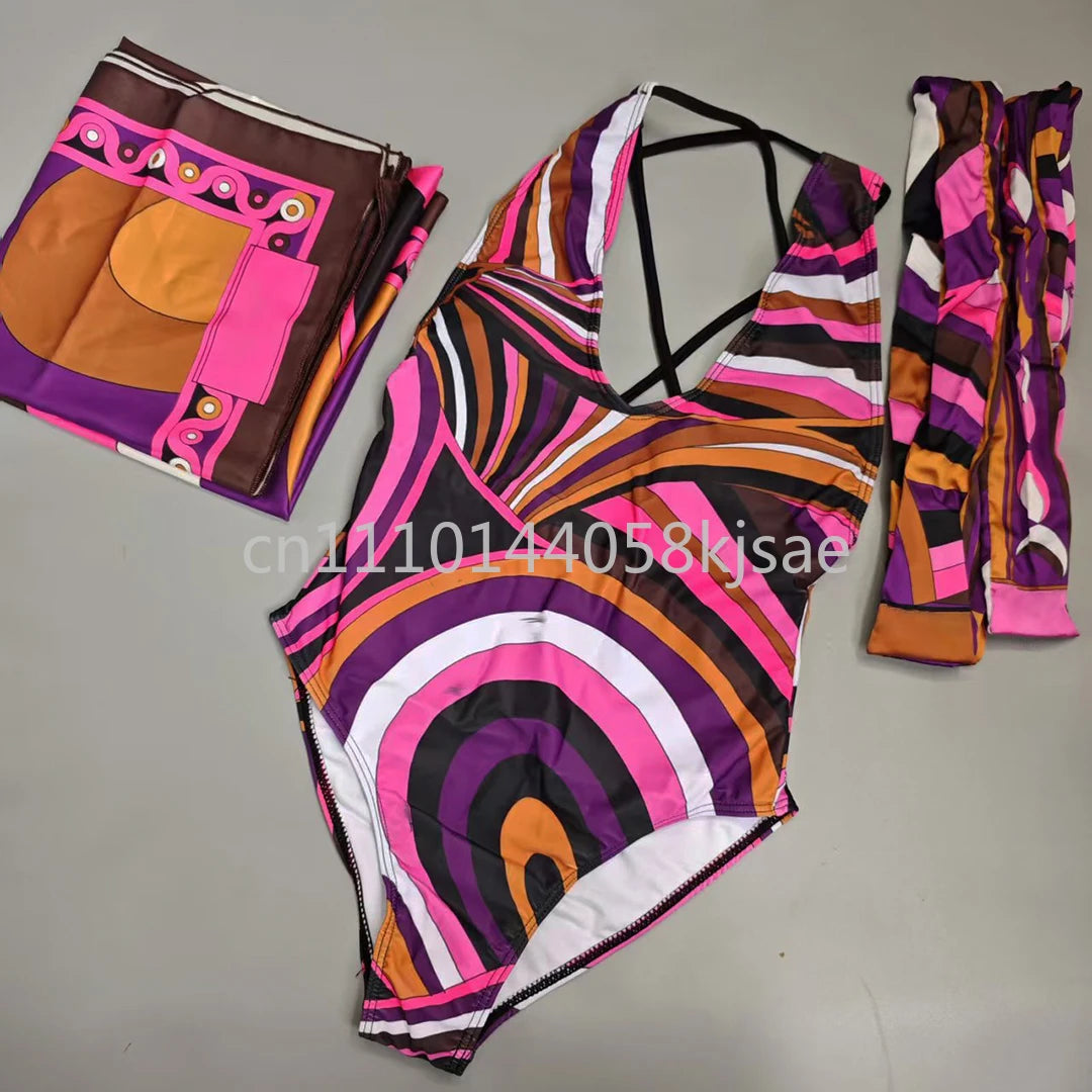 Red Scarf Letter Headband Signature Logo Bikini Sets