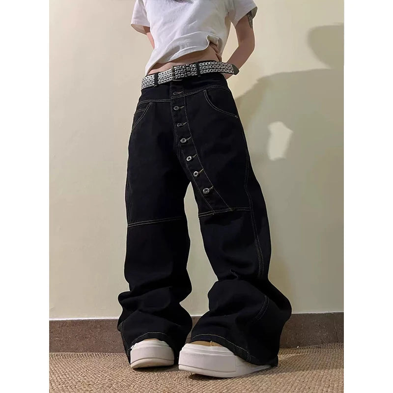 Scimitar Personalized Street Curved Long Button Trendy  Trousers
