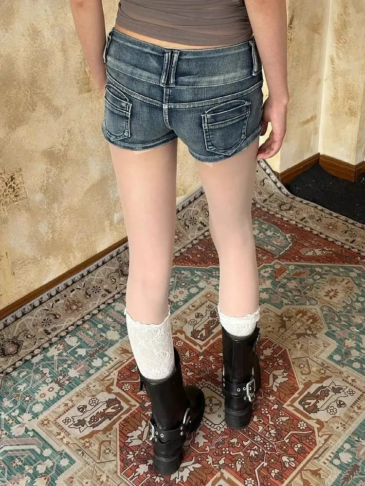 American Retro Low Breasted Waist Denim Shorts