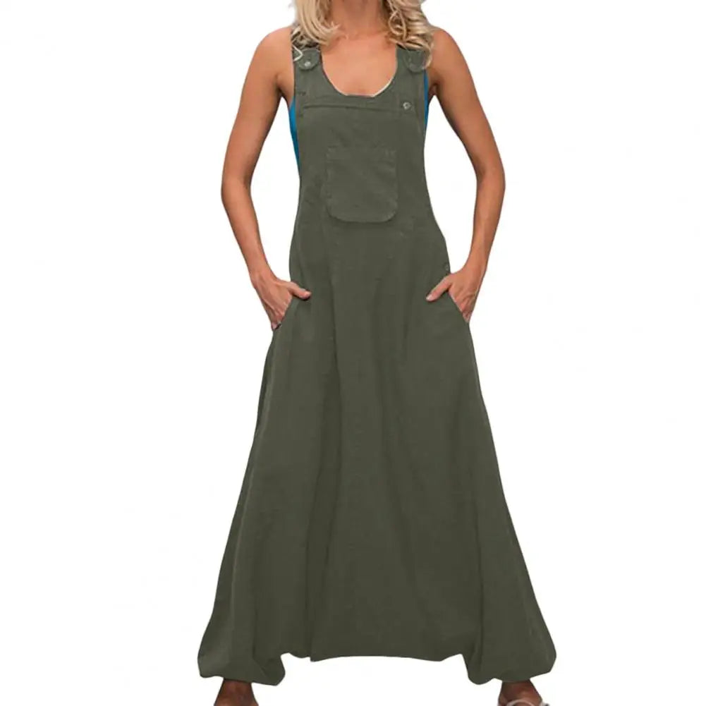 Harem Loose Thin Pocket Bib Wide Leg Jumpsuit