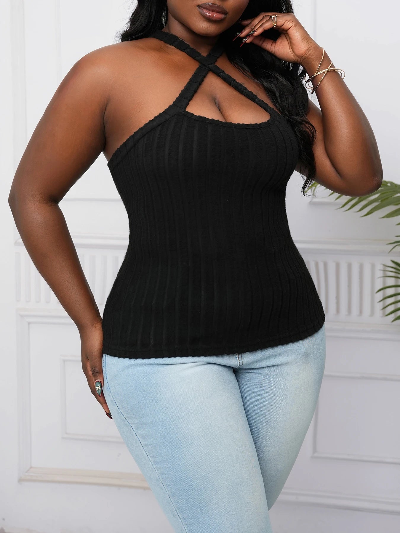 Cross Strap Halter Sexy Off Shoulder Cami Top