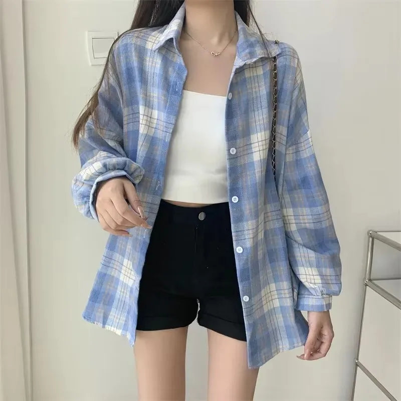 Plaid Vintage Single Breasted Blouse