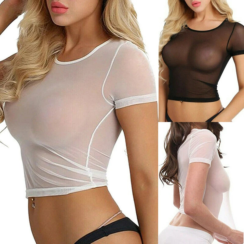See Through Sheer Short Crop Blouse