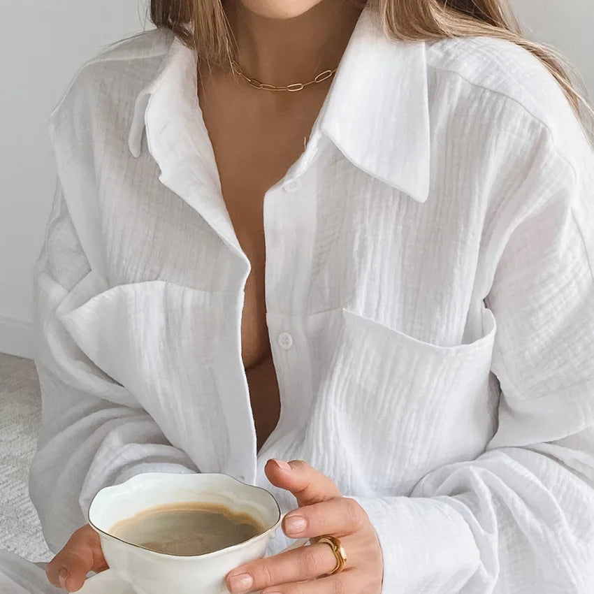 Full Sleeve Single Breasted Wide Leg Pants Pajama Set