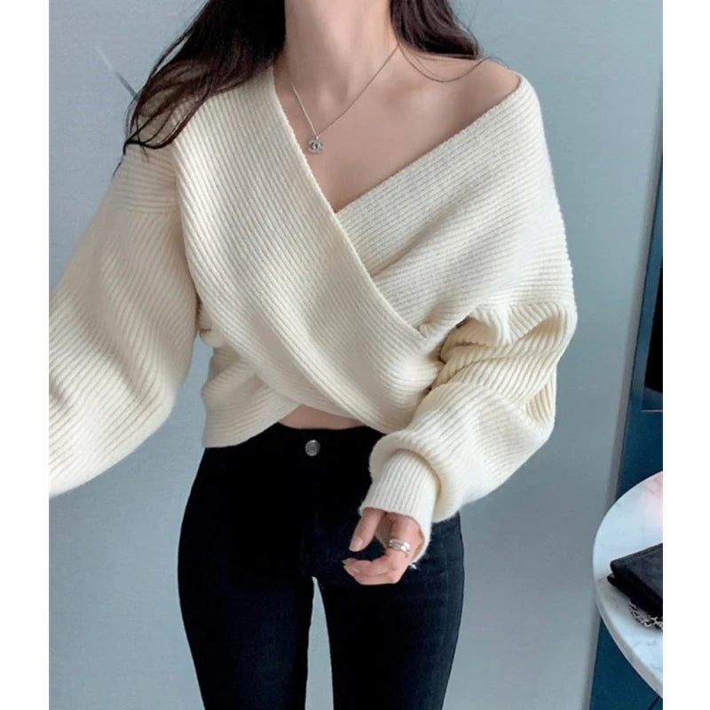 Criss Cross Rib Knit Wrap Sweater