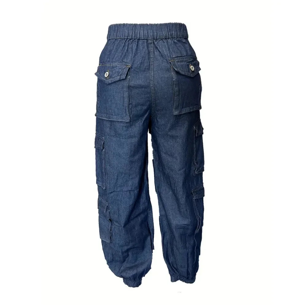 High Waist Elastic Multi-Pocket Women's Jeans