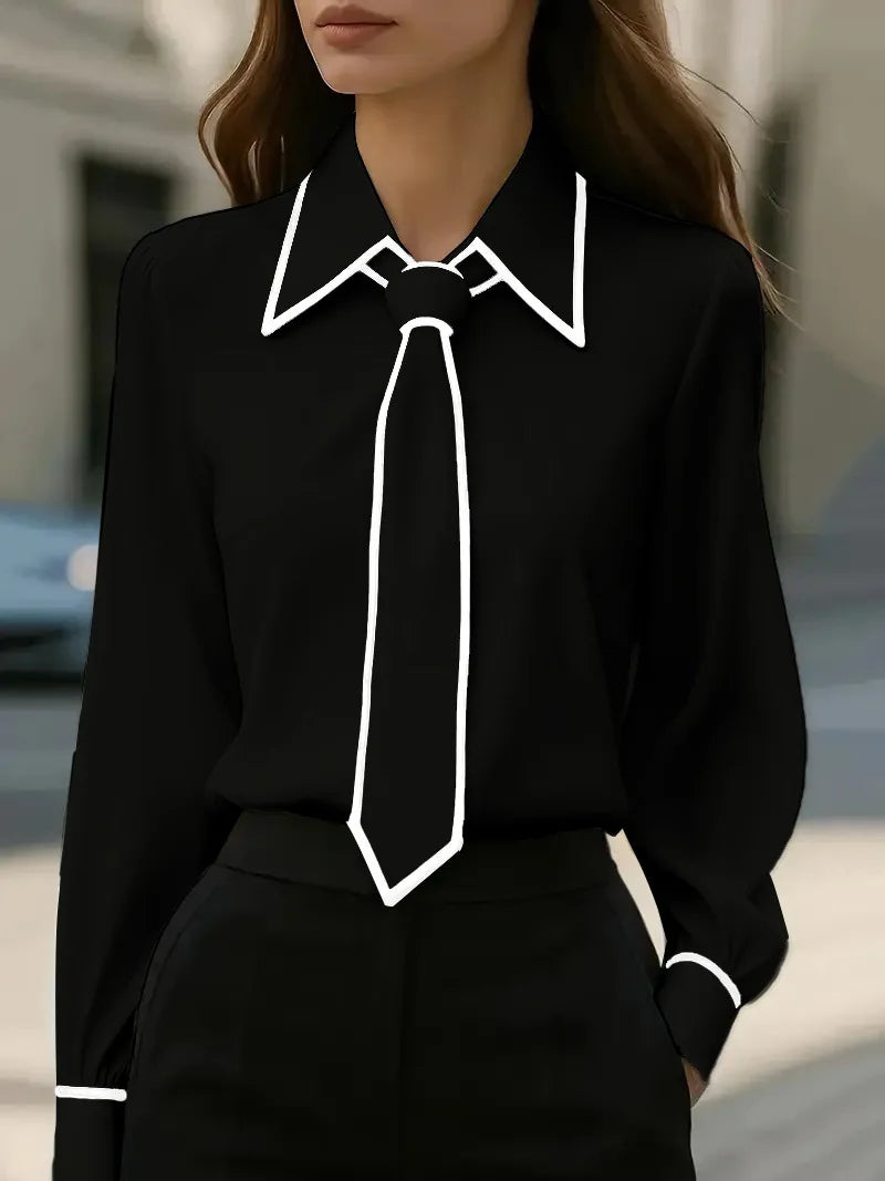 Formal Bow Tie Long-sleeve Contrasting Trim Top