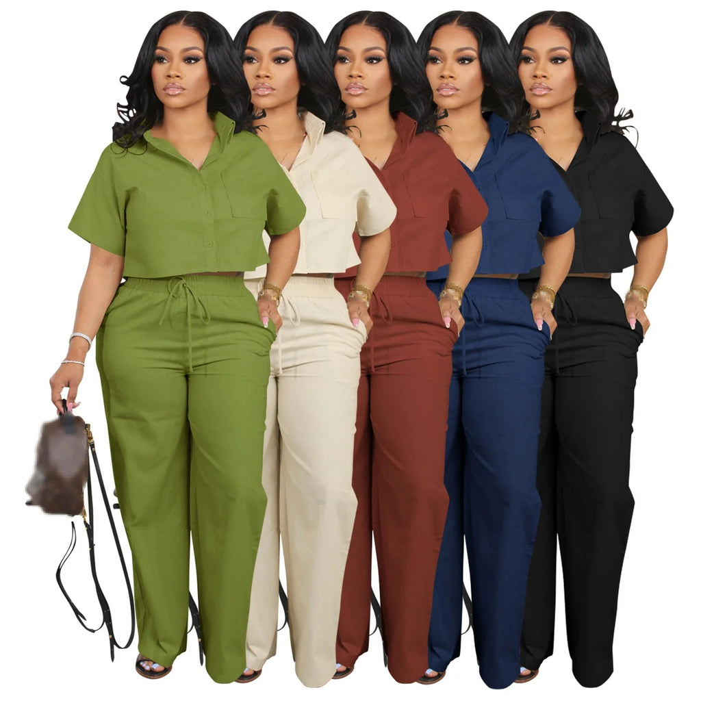 Crop Short Sleeve Top & Drawstring Pant Tracksuit