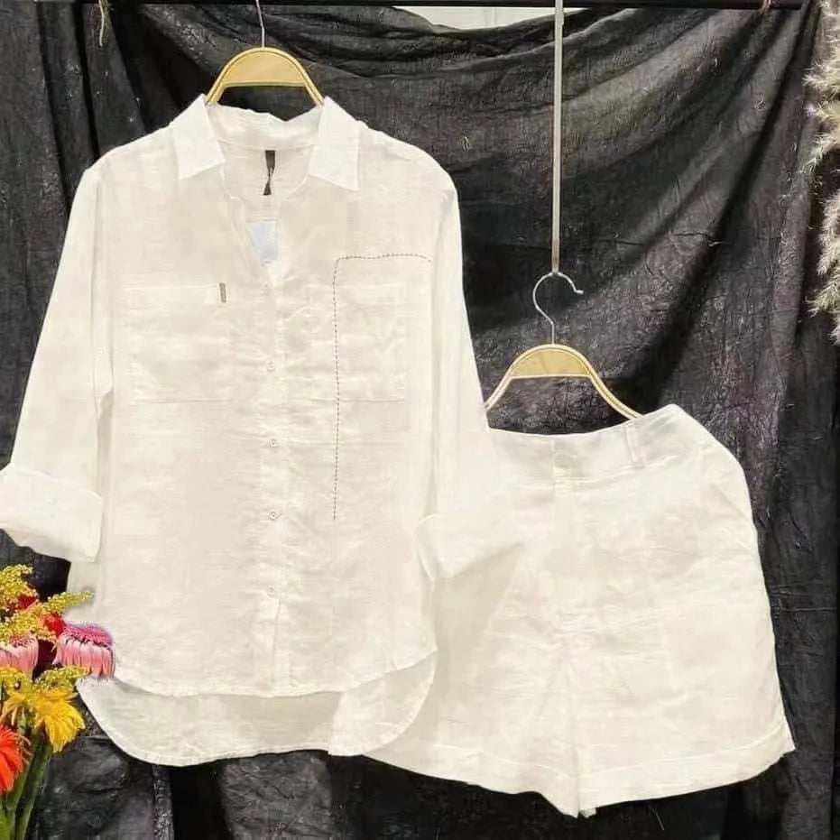 Summer 2Pc Long Sleeve Top & Shorts