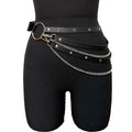 PU Leather Adjustable Street Style Belt With Chain Garter Waist