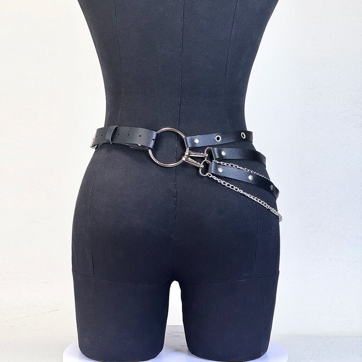 PU Leather Adjustable Street Style Belt With Chain Garter Waist