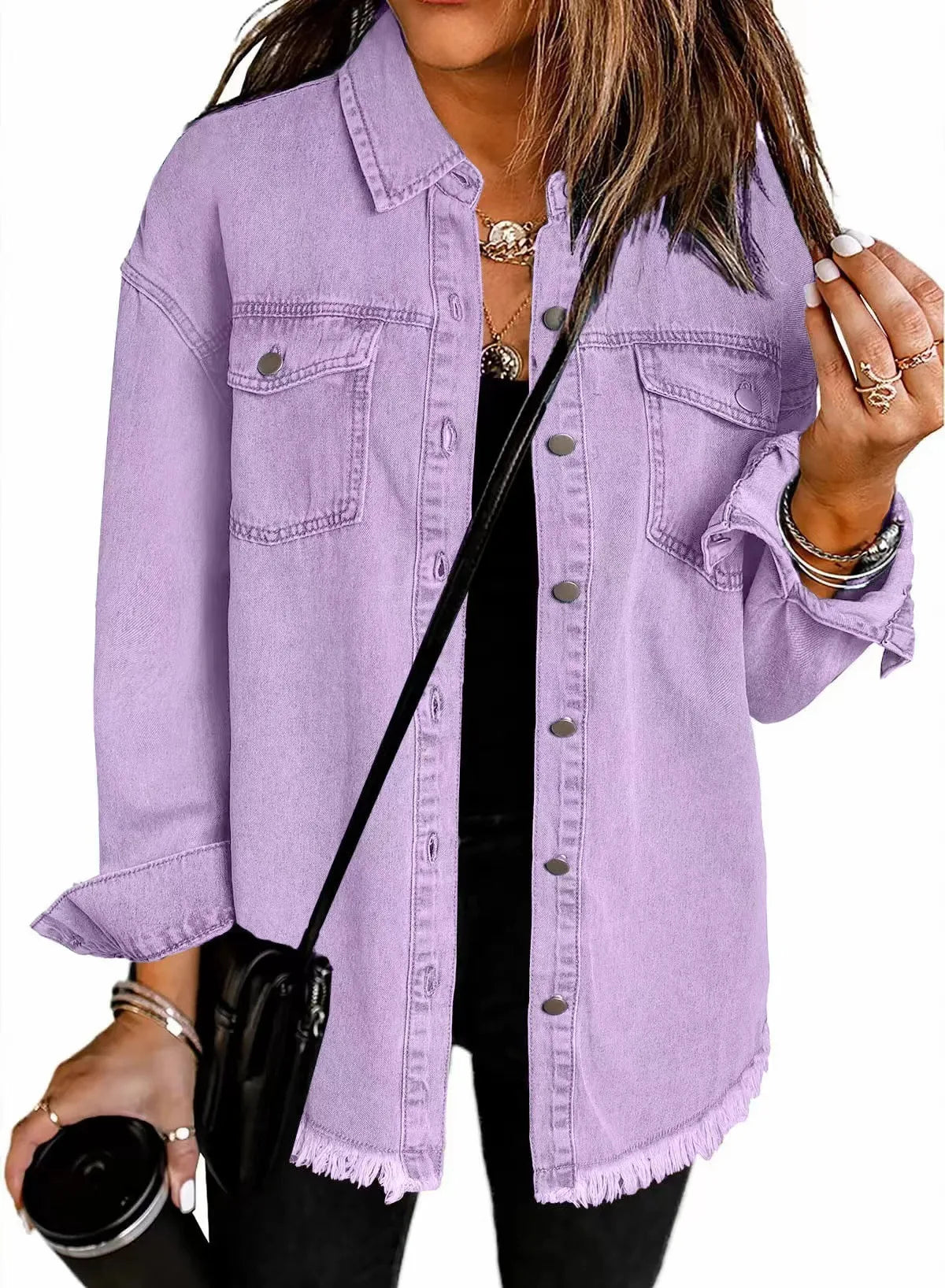 Washed Denim Single Breasted Lapel Shirt Jacket