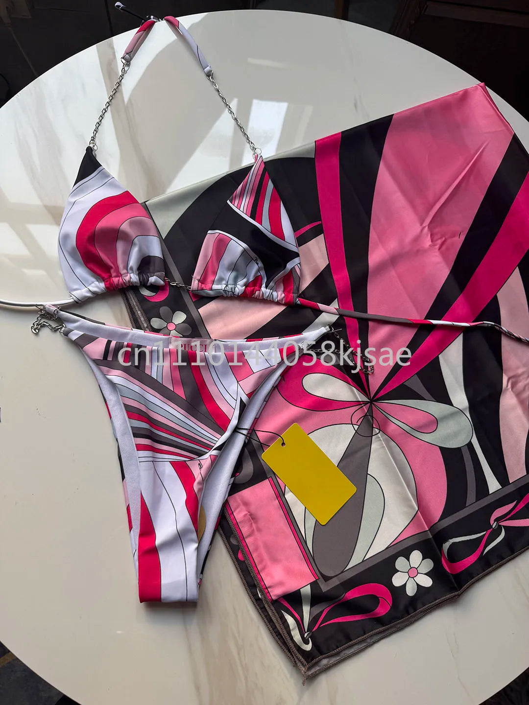 Red Scarf Letter Headband Signature Logo Bikini Sets