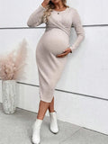 Maternity Dress Long-sleeved Dress for Pregnant Women Elegant Knotted Slimming Pregnancy Dresses Long Sleeve Maternity Clothes
