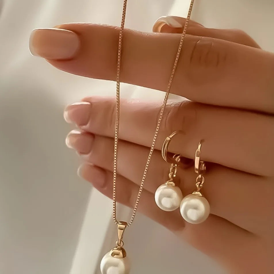 Dangle Earrings Pendant Necklace Pearl Jewelry Set