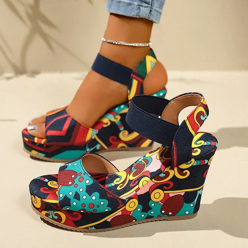 Retro Ethnic Printing Comfortable Wedge Platform Sandals
