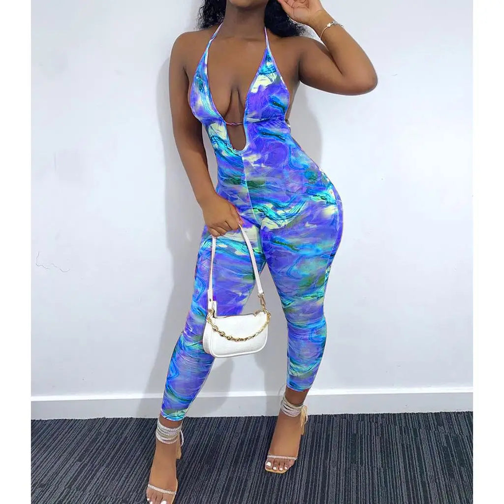 Printed Deep Neck Camisole Jumpsuit