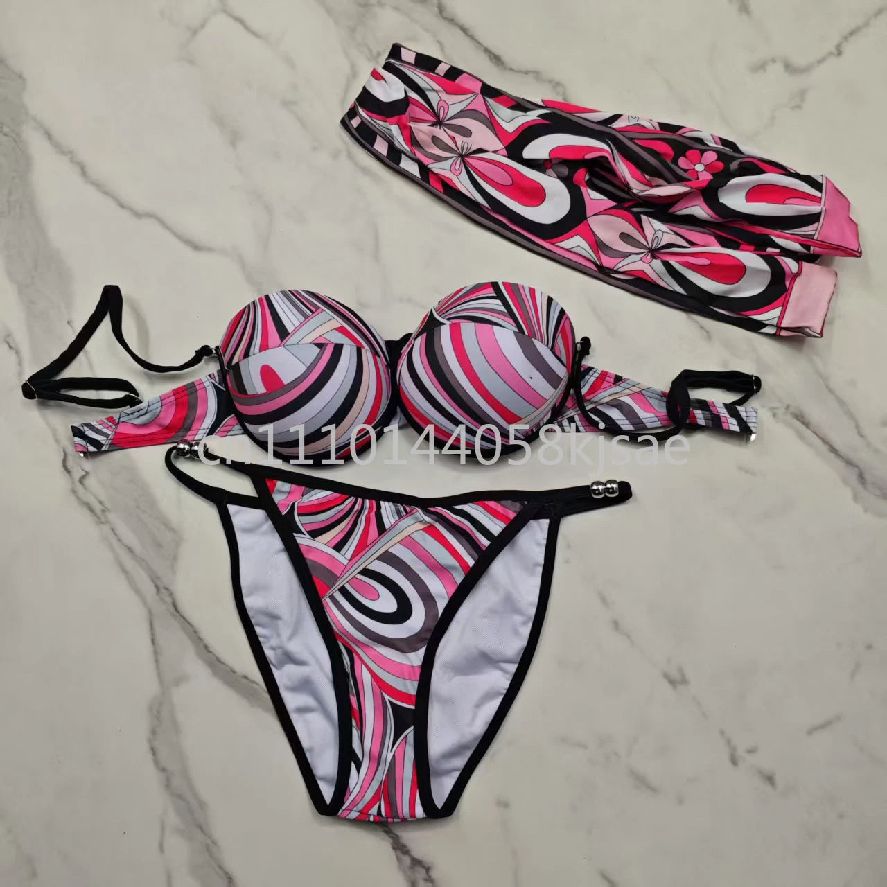 Red Scarf Letter Headband Signature Logo Bikini Sets