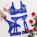 3-Piece Mesh Bra+Thongs+Garter Lingerie
