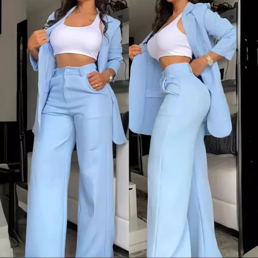 Single Breasted Loose Pocket Two Piece Pants Set