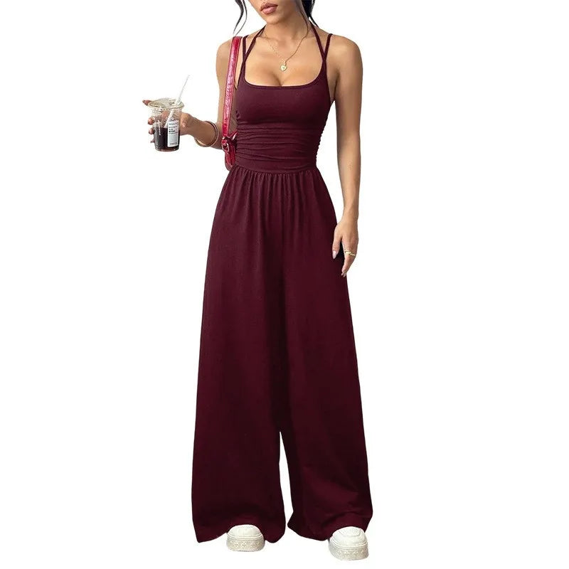 Casual Sleeveless Wide Leg Simple Style Jumpsuit