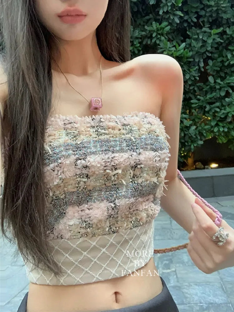 Plaid  Slim Sleeveless Bustier Tube Crop Top