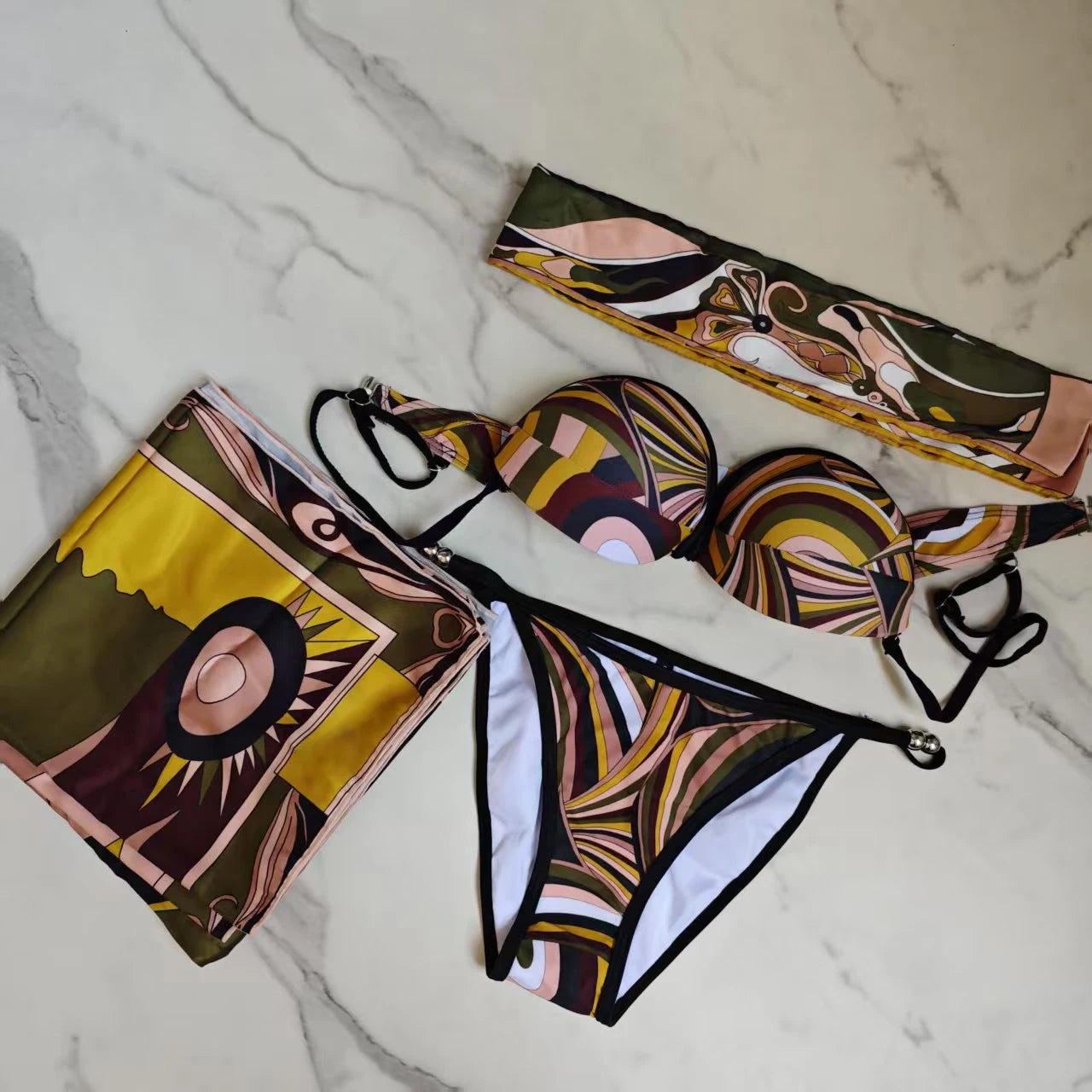 Red Scarf Letter Headband Signature Logo Bikini Sets