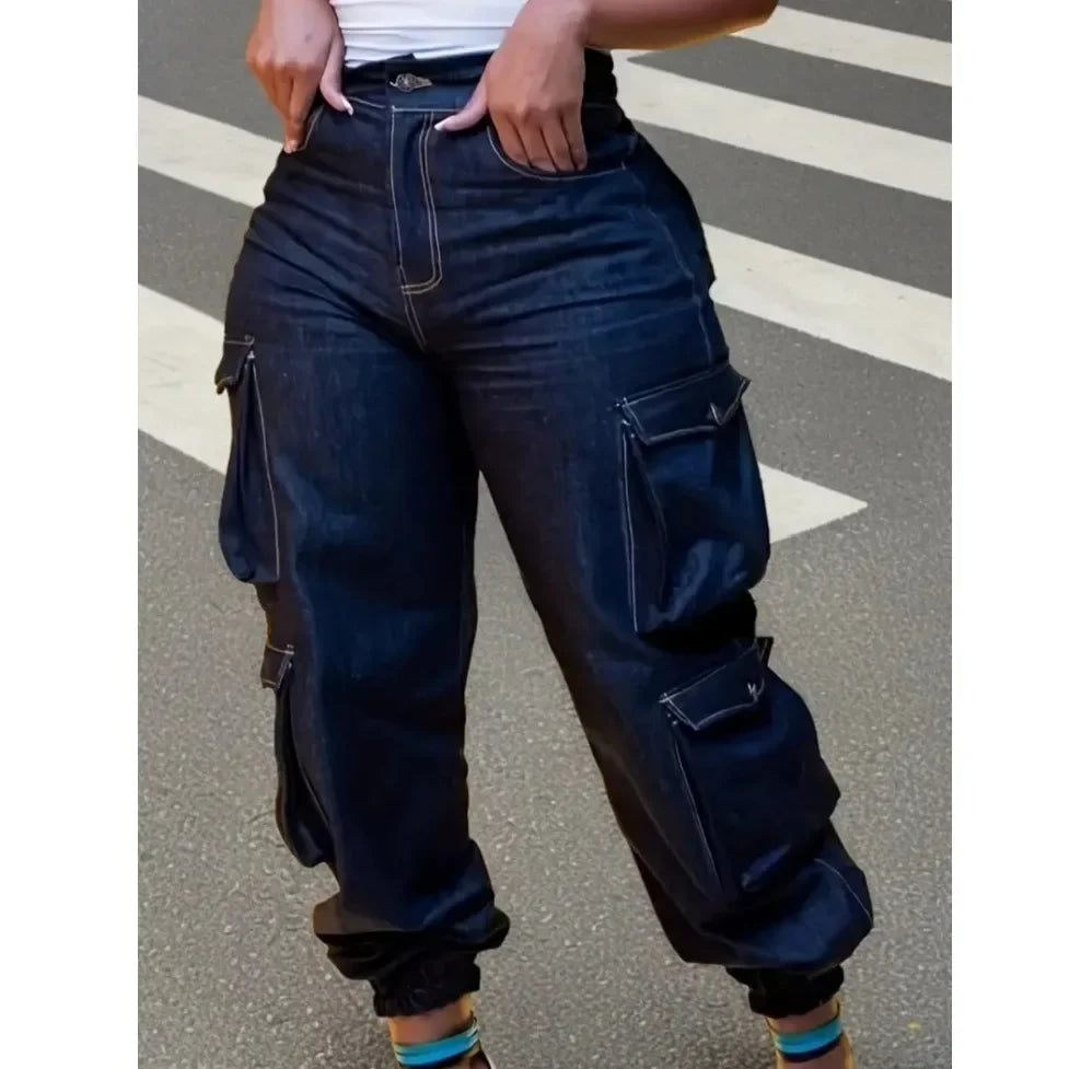 High Waist Elastic Multi-Pocket Women's Jeans