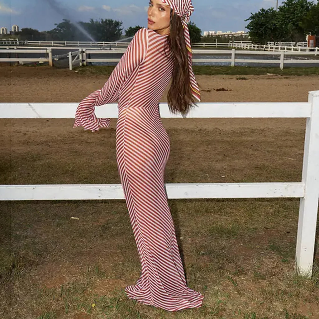 Long Sleeves 1 Piece Cover Up Swimwear Dress