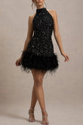 Slim Plush Hem Sleeveless Sequin Dress